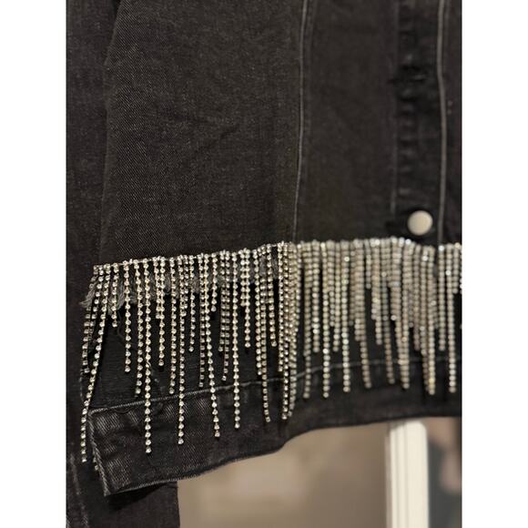Savanna Jane rhinestone fringe crop front denim jacket black large western NWT - Picture 2 of 12